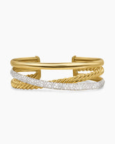 Pavé Crossover Three Row Cuff Bracelet in 18K Yellow Gold with Diamonds, 20mm
